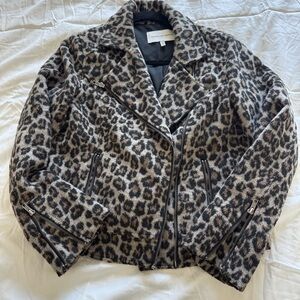 cupcakes & cashmere Leopard Print Leather Jacket